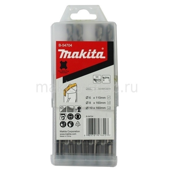 Набор буров SDS-Plus Centering tip, 5 шт (6х110x1, 8х160х2,10х160х2) Makita B-54704