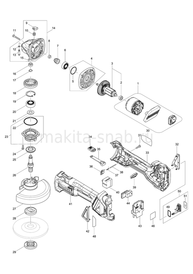 Деталировка(Запчасти) Makita DGA512