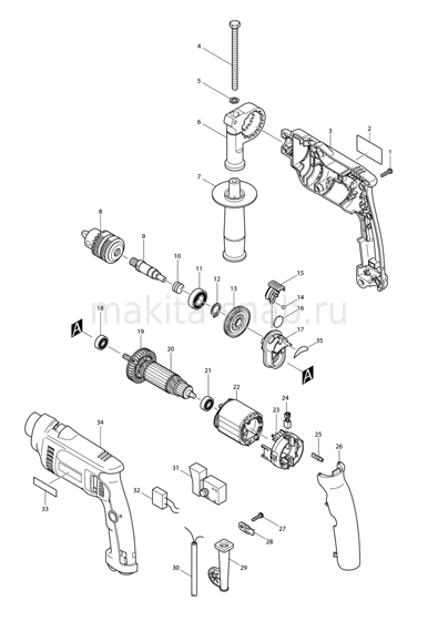 Деталировка(Запчасти) Makita HP1620