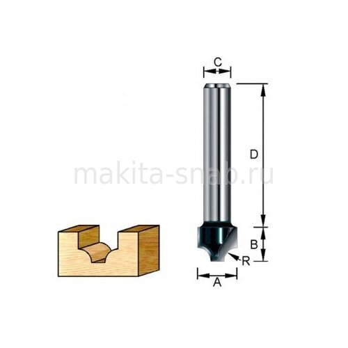 Фреза пазовая галтельная с хвостовым подшипником Makita D-11128 1633796063