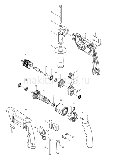 Деталировка(Запчасти) Makita HP1621F