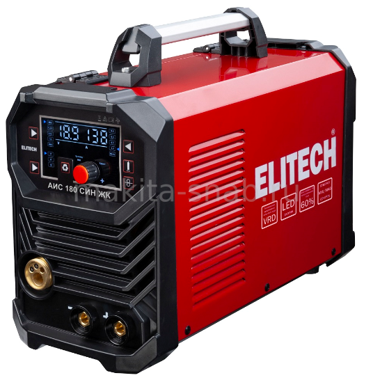 Инвертор MIG/MAG,220В,5.2кВт,20-180A(MIG/MMA/TIG),ПВ=60%,ф0.6-0.8/1.6-4/1-3.2мм,LCD ELITECH АИС 180 СИН ЖК