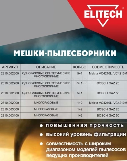 Пылесборник ELITECH 2310.002900 3684443605