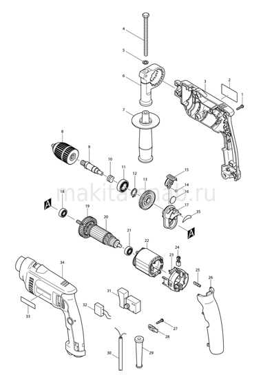 Деталировка(Запчасти) Makita HP1621