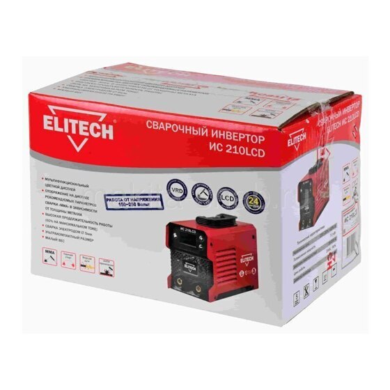 Инвертор,140-250В,7.0кВт,20-200А,ПВ=200А/60%,ф1.6-5мм,3.6кг ELITECH ИС 210LCD 1598934311